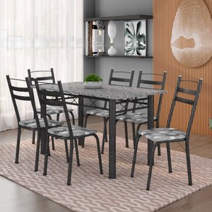 Conjunto de Mesa Itália com 6 Cadeiras 1,40m Artefamol Granito / Dark