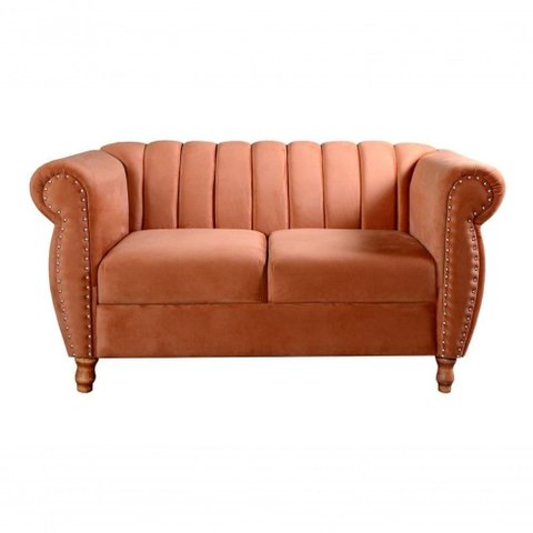 Sofá Realeza 2 Lugares 146cm Terracota Veludo Fixo Bella Decor