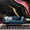 Papel de Parede Painel 3D Mármore Preto Dourado Rosa 2,5M Revestimento Auto Colante Marmorizado - 1