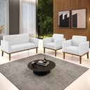 Ver imagem 2 de Sofá Namoradeira e 2 Poltronas Base Madeira Castanho Maressa Sintético Branco - Ibiza