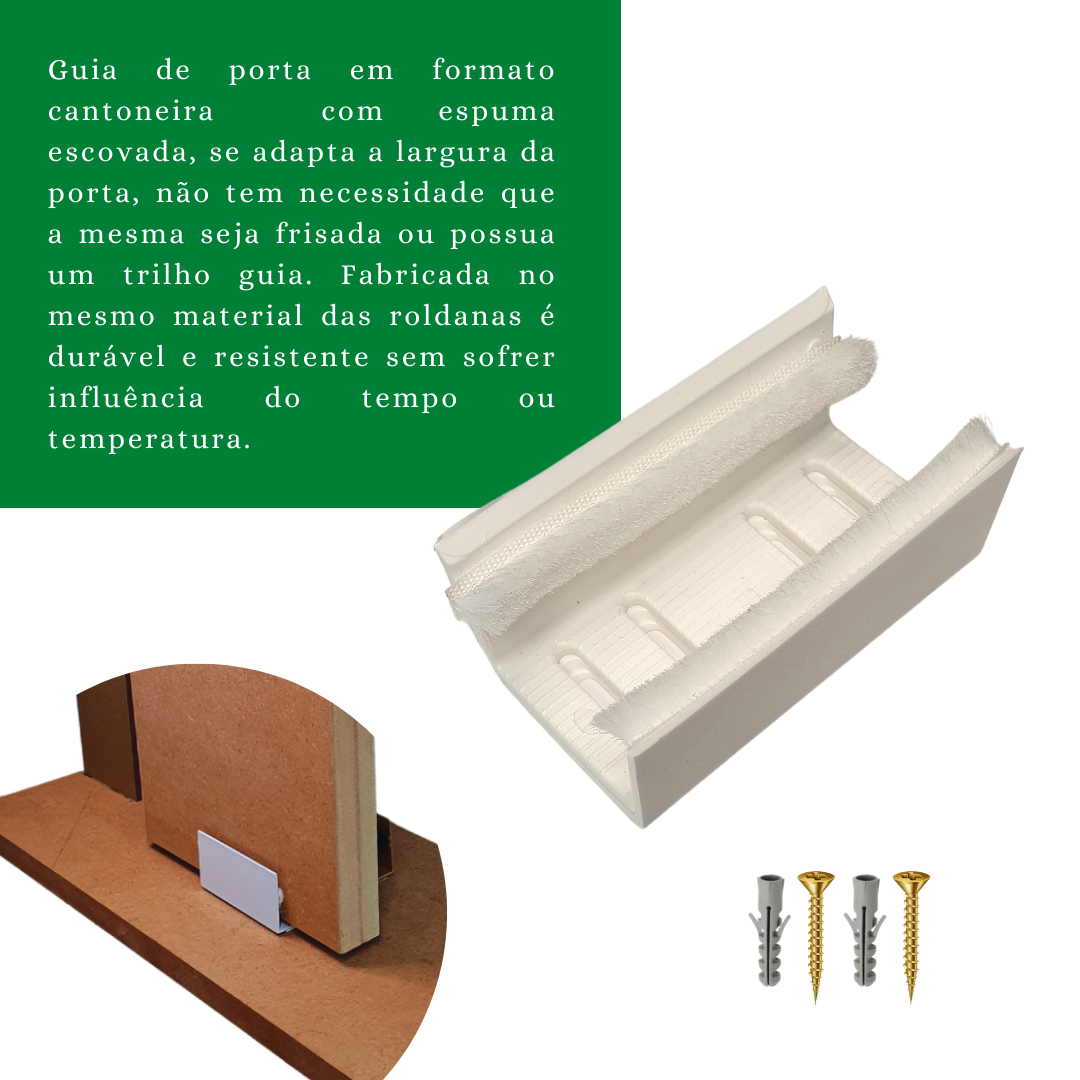 Kit Porta Madeira 1,10x2,10m Primer + Trilho Correr Alumínio 2,20m Branco + Brinde - 8