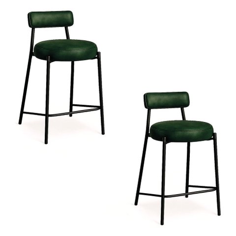 Banqueta Cozinha Alta com Encosto Industrial Preto Kit 2 Londres Pu Preto D03 - D’Rossi