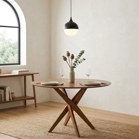 Mesa de Jantar Redonda Madeira Maciça 4 Lugares 100cm Lisboa