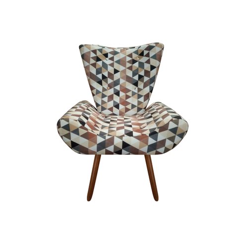 Poltrona Decorativa Emilia Suede Triângulo Bege Pés Madeira Ms Decor