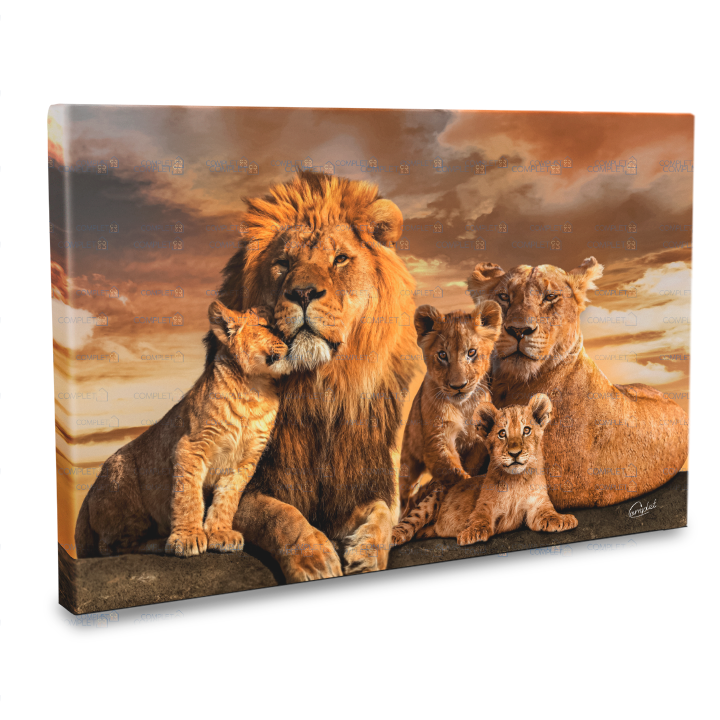 Quadro a Majestosa Família de Leões 3 Filhotes