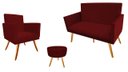 Ver imagem 1 de Kit Namoradeira + 1 Poltrona Decorativa Nina + Puff Redondo Suede Marsala Pés Madeira Mz Decor