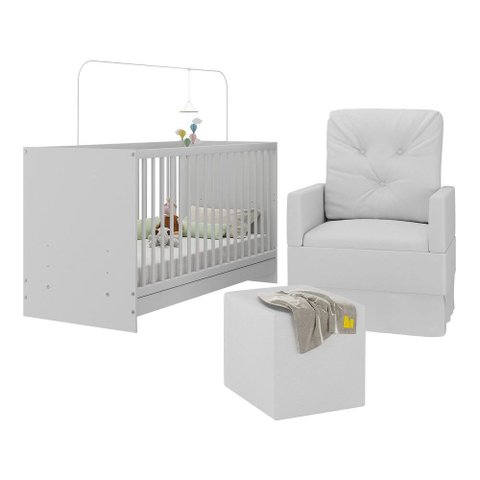 Berço 3 em 1 com Poltrona Amamentação e Puff Multimóveis Mp4142 Branco