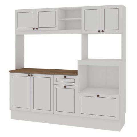 Cozinha Compacta Isis 8 Portas 1 Gaveta Branco/Ebano com Tampo