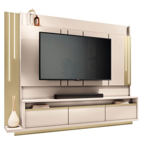 Estante Home Theater Montane Off White/champanhe para Tv até 75” - Hb Móveis