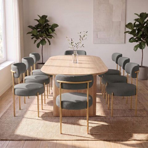 Cadeira Sala de Jantar Margara Kit 8 Base Aço Dourado Bouclê D03 - D'Rossi