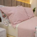 Ver imagem 4 de Kit Colcha Casal Liso Bouti Cobre Leito 3 Peças Cor:Rose