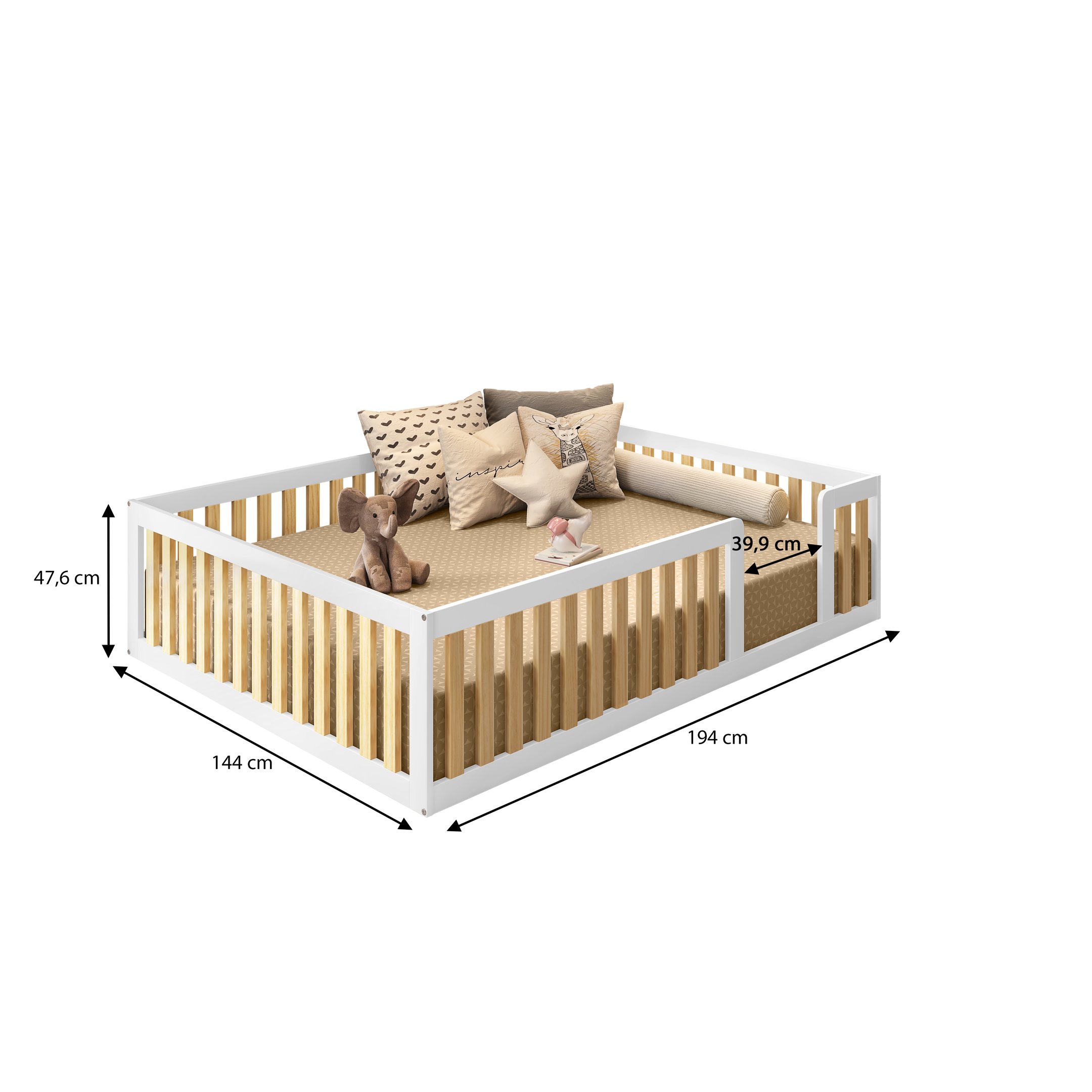 Cama Montessoriana Casal Giulia Madeira Maciça e MDF com Grade Casatema - 3