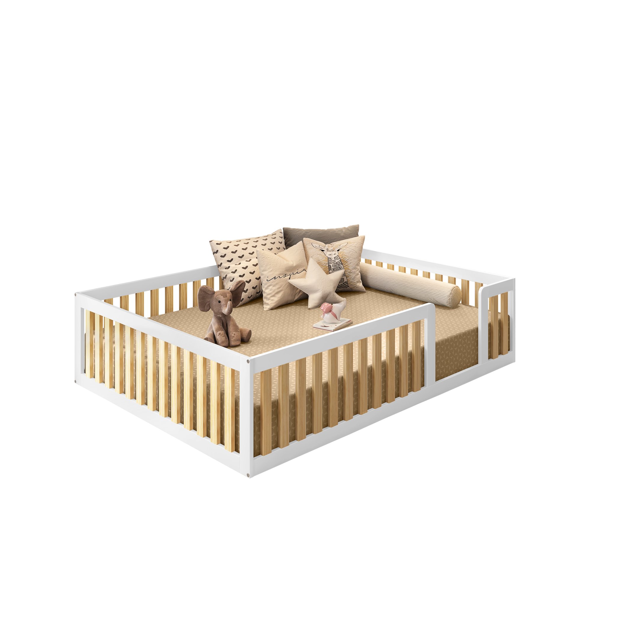 Cama Montessoriana Casal Giulia Madeira Maciça e MDF com Grade Casatema - 2