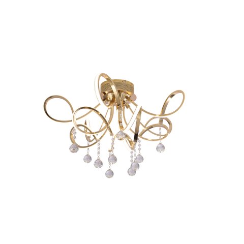 Plafon Dourado com Cristais 70cm Led 43W 3500K Bivolt PARIS LUZ