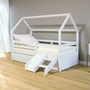 Ver imagem 1 de Bicama Casinha Solteiro Slim Rb com Kit Escada/escorregador Grade de Proteção Branco Housin