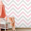 Ver imagem 1 de Papel de Parede Infantil - Chevron Rosa, Branco e Cinza Arte Destaque 3 Metros
