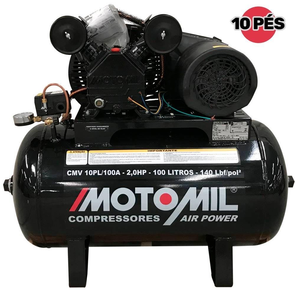 Compressor de Ar 10 Pés 2,0 HP 100 Litros 2 Pistões CMV-10PL|100A Profissional MOTOMIL - 1