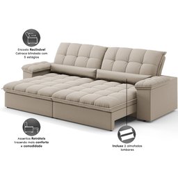 Sofá Sideral Retrátil e Reclinável com Molas no Assento 2,00m Velosuede - Netsofas  - 4