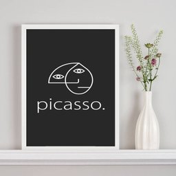 Quadro Minimalista Fundo Preto Picasso 45x34cm:madeira Preta - 1