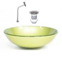 Ver imagem 1 de CUBA DE VIDRO REDONDA 42CM VERDE OLIVA + VALVULA + TORNEIRA CROMADA