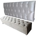 Ver imagem 2 de Kit Cabeceira e Recamier Luna Capitonê Baú Casal Suede Bege Rbl