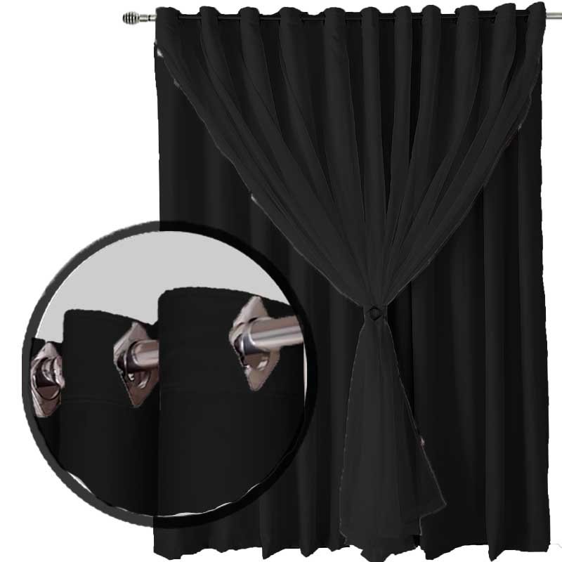 Cortina Pé Direito Lea 5,00 X 4,00 Tecido com Varão Preto - 5
