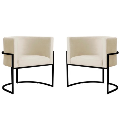 Kit 2 Poltronas Decorativa Sala de Estar Luana Base Preta Veludo Bege - Montanaris Decor Md Montanar