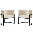 Ver imagem 1 de Kit 2 Poltronas Decorativa Sala de Estar Luana Base Preta Veludo Bege - Montanaris Decor Md Montanar