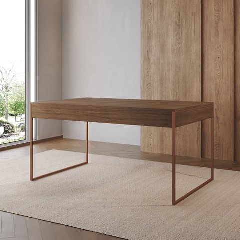 Mesa Industrial de Jantar Amêndoa 137x90cm Retangular Filadélfia Base Ferro Cobre