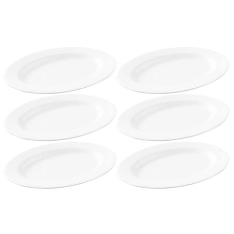 6 Travessas Oval Melamina 30x22cm Rasa Buffet Branca Restaurante Salada Petiscos Aperitivos Bar