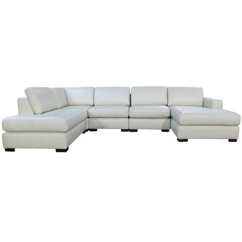 Sofá de Couro N.y. 6 Lugares Off White 3,58 M - Mempra