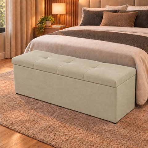 Calçadeira Recamier Baú 193cm para Cama King Toquío Vilajo:Suede Bege