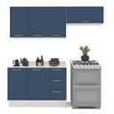 Ver imagem 2 de Cozinha Amara 3 Peças 200x224,5cm Armários Aéreos Balcão c/ Tampo e Rodapé Branco/Azul 250093