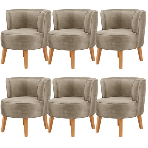 Kit 6 Poltronas Estofadas para Recepção de Escritório Ergonômica Tecido Veludo Macia Pés de Madeira