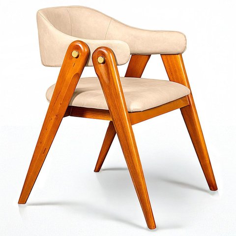 Poltrona Cadeira para Sala e Escritório Madeira Maciça Mila Courríssimo Bege