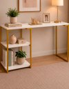 Ver imagem 1 de Mesa de Apoio Escrivaninha com Estante Prateleira Nic 900 mm Cor:Dourado/Branco