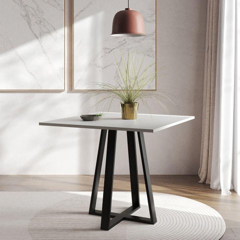 Mesa de Jantar Mônaco 90cm Branca Base Preta - Cor: Branco