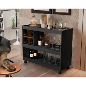 Aparador com Adega Sala Bar W Horse Luxo Preto / Nature- Comprar Móveis em Casa