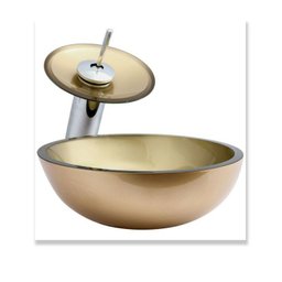 Gabinete de Vidro 40cm Cuba Redonda Dourado + Torneira Cascata - DaHora - 2