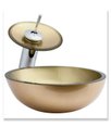 Ver imagem 2 de Gabinete de Vidro 40cm Cuba Redonda Dourado + Torneira Cascata - Dahora