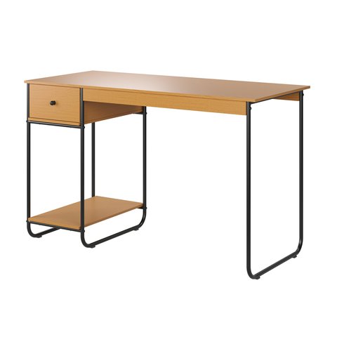 Mesa Escrivaninha Criare com Prateleira Escritório Moderno Estilo Industrial Nicho Gaveta Cor Nature