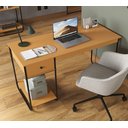 Ver imagem 3 de Mesa Escrivaninha Criare com Prateleira Escritório Moderno Estilo Industrial Nicho Gaveta Cor Nature