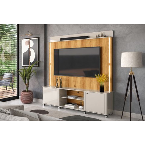 Estante com Rodízios Home para Sala Tv até 65 Polegadas Florença Lukaliam:off White Perolizado/freij