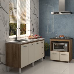 Balcão Cozinha Armário Gabinete de Pia 160 Cm Estela e Balcão para Fogão Cooktop 5 Bocas Evelyn Sava - 2