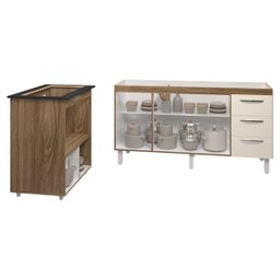 Balcão Cozinha Armário Gabinete de Pia 160 Cm Estela e Balcão para Fogão Cooktop 5 Bocas Evelyn Sava - 4