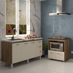Balcão Cozinha Armário Gabinete de Pia 160 Cm Estela e Balcão para Fogão Cooktop 5 Bocas Evelyn Sava - 3