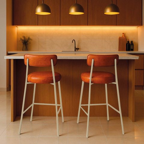Banqueta Cozinha Alta com Encosto Industrial Champanhe Kit 2 Londres Pu D03 - D'Rossi