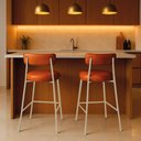 Ver imagem 1 de Banqueta Cozinha Alta com Encosto Industrial Champanhe Kit 2 Londres Pu D03 - D'Rossi