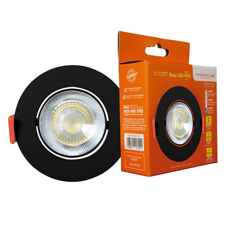 Spot Preto Embutir De Led 5w Redondo Direcional Bivolt - 9