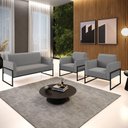 Ver imagem 7 de Sofá Namoradeira com 2 Poltronas Base Industrial Alta Preto Marisa Linho Grafite A26 D03 - D\'rossi